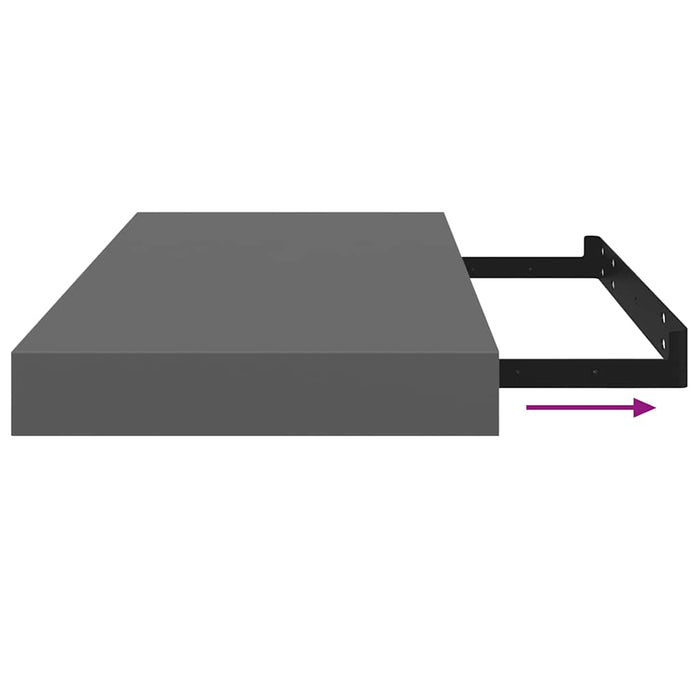 Raft de perete suspendat, gri extralucios, 50x23x3,8 cm, MDF - WALTI WALTI