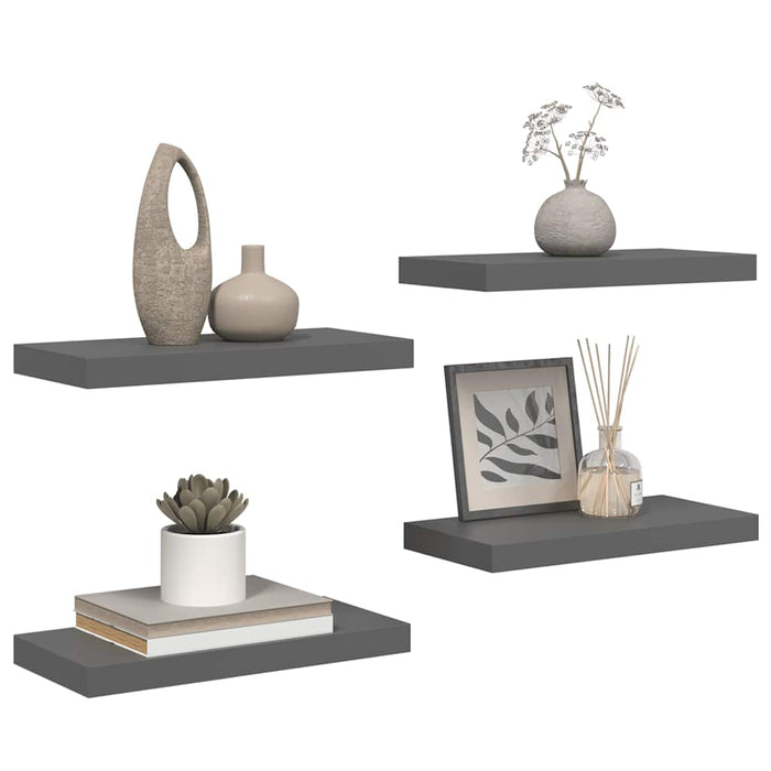 Rafturi de perete, 4 buc., gri extralucios, 50x23,5x3,8 cm, MDF WALTI