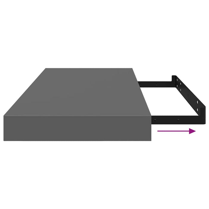 Raft de perete suspendat, gri extralucios, 60x23,5x3,8 cm, MDF - WALTI WALTI