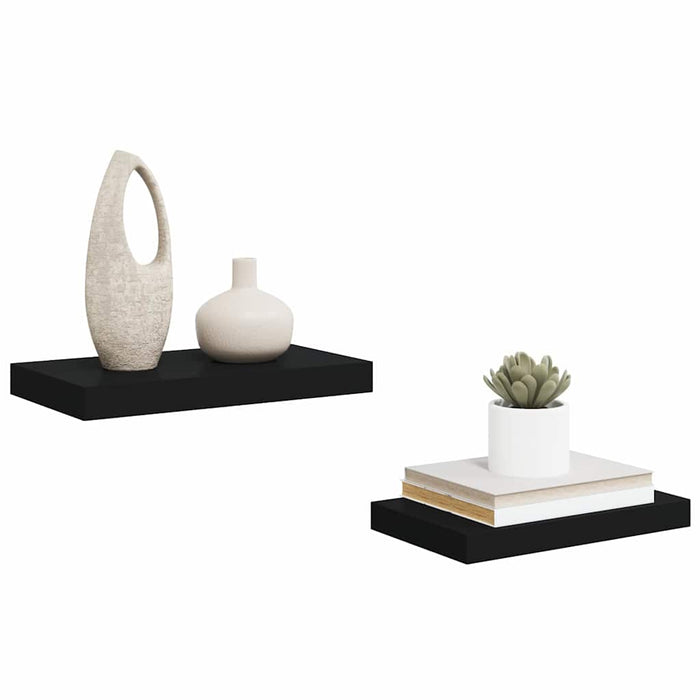 Rafturi de perete suspendate 2 buc., negru, 40x23,5x3,8 cm, MDF WALTI