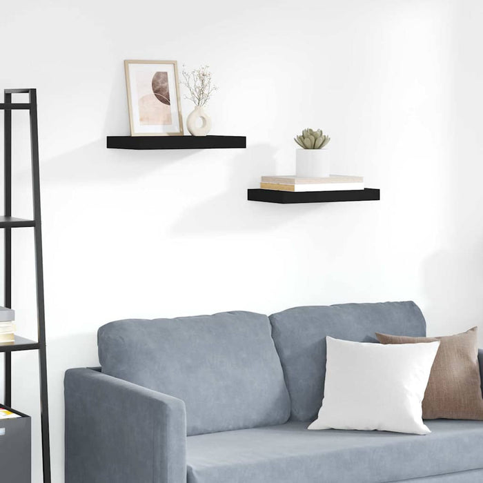 Rafturi de perete suspendate 2 buc., negru, 40x23,5x3,8 cm, MDF WALTI