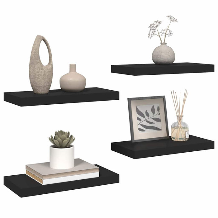 Rafturi de perete suspendate, 4 buc., negru, 50x23,5x3,8 cm, MDF WALTI