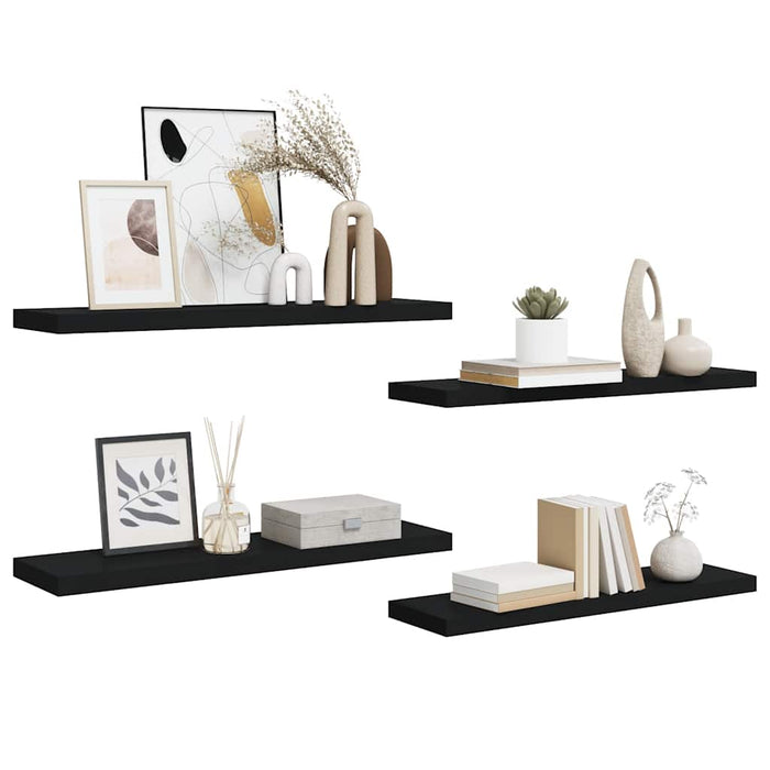 Rafturi de perete suspendate 4 buc., negru, 90x23,5x3,8 cm, MDF - WALTI WALTI