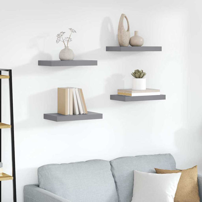 Rafturi de perete suspendate, 4 buc., gri, 40x23x3,8 cm, MDF - WALTI WALTI