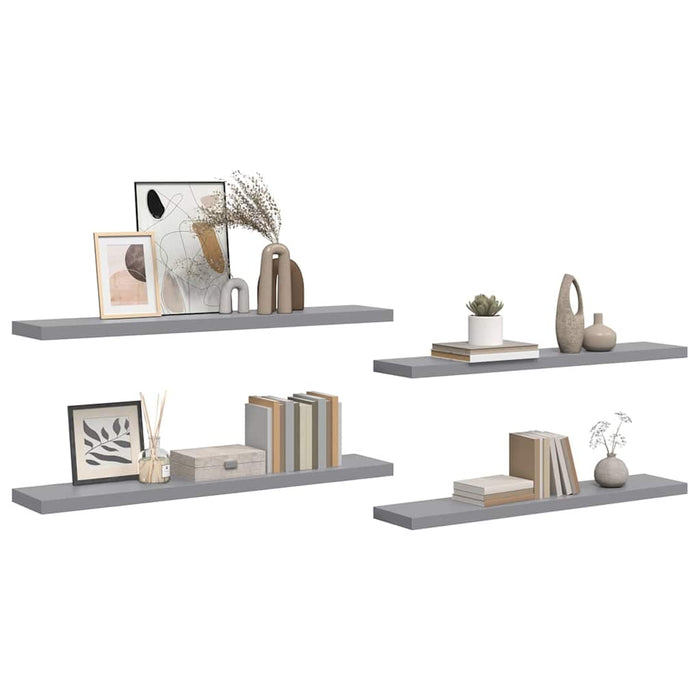 Rafturi de perete suspendate, 4 buc., gri, 120x23,5x3,8 cm, MDF WALTI