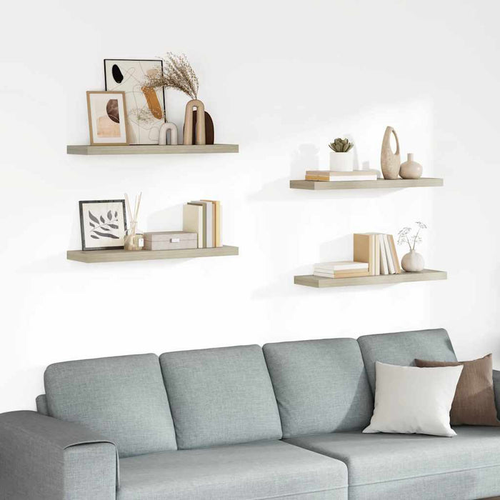 Rafturi de perete suspendate 4 buc., stejar, 80x23,5x3,8 cm MDF - WALTI WALTI