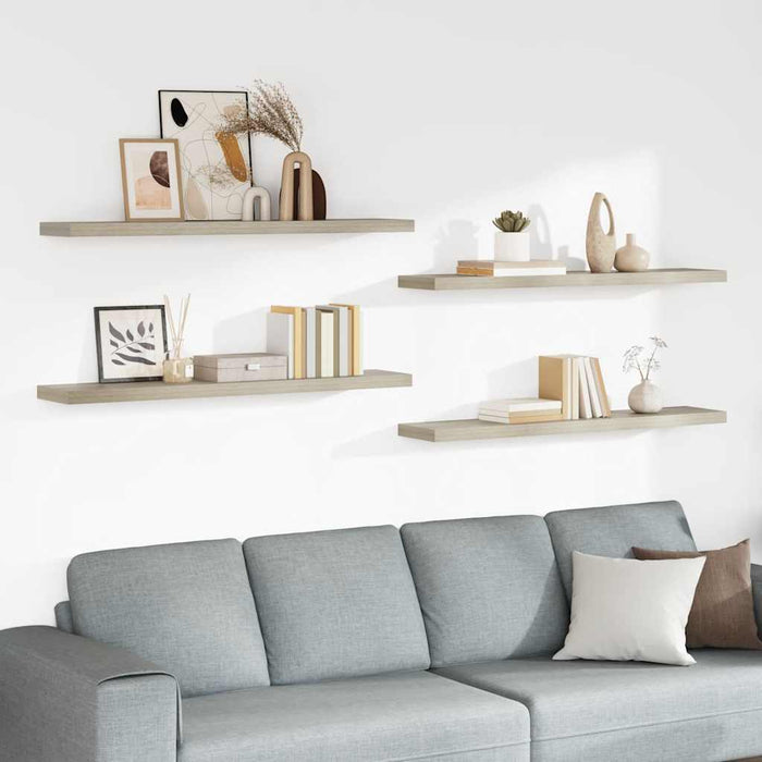 Rafturi perete suspendate, 4 buc., stejar, 120x23,5x3,8 cm, MDF - WALTI WALTI