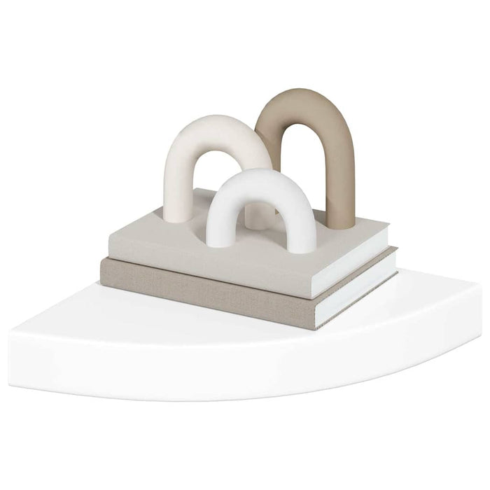 Rafturi de colț plutitoare, 2 buc., alb lucios, 25x25x3,8 cm, MDF WALTI
