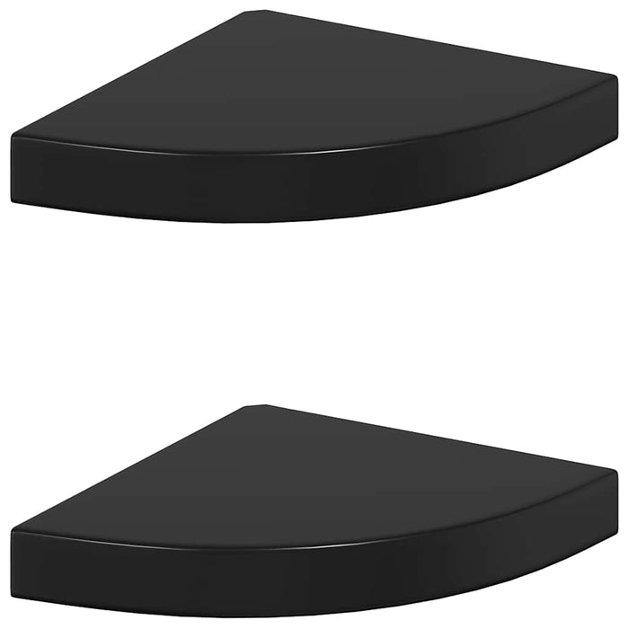 Rafturi colț perete, 2 buc., negru extralucios 25x25x3,8 cm MDF WALTI