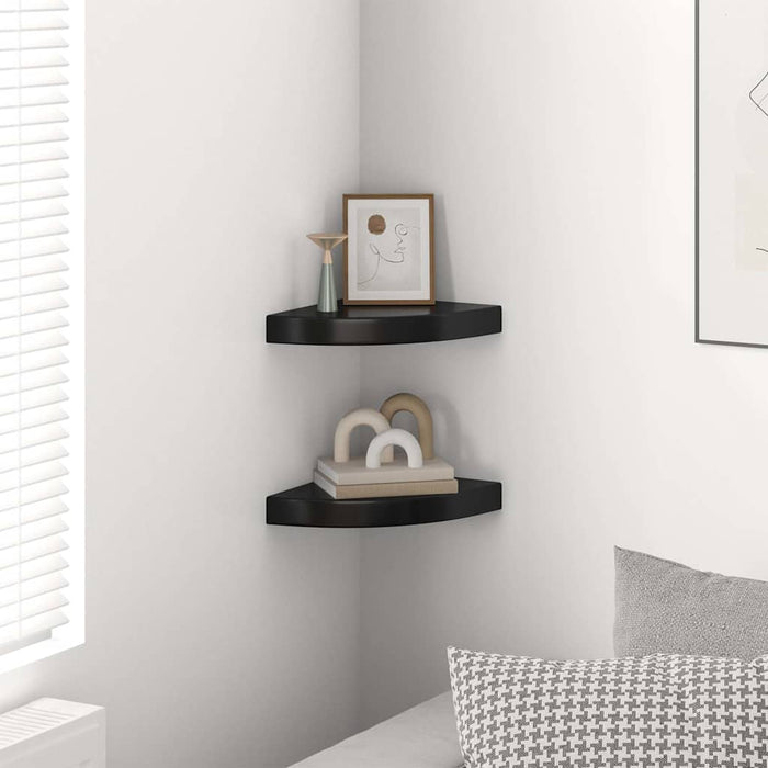 Rafturi colț perete, 2 buc., negru extralucios 25x25x3,8 cm MDF WALTI