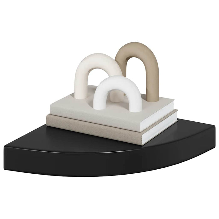 Rafturi colț perete, 2 buc., negru extralucios 25x25x3,8 cm MDF WALTI