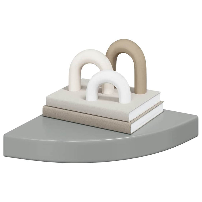 Rafturi colț perete, 4 buc., gri extralucios, 25x25x3,8 cm, MDF - WALTI WALTI