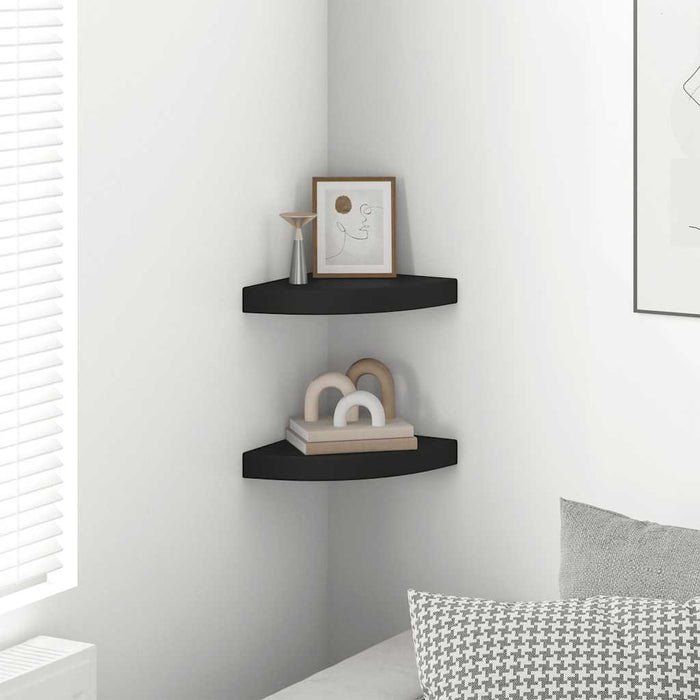 Rafturi colț de perete, 2 buc., negru, 25x25x3,8 cm, MDF - WALTI WALTI