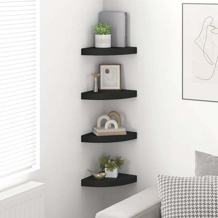 Rafturi colțar suspendate, 4 buc., negru, 25x25x3,8 cm, MDF - WALTI WALTI