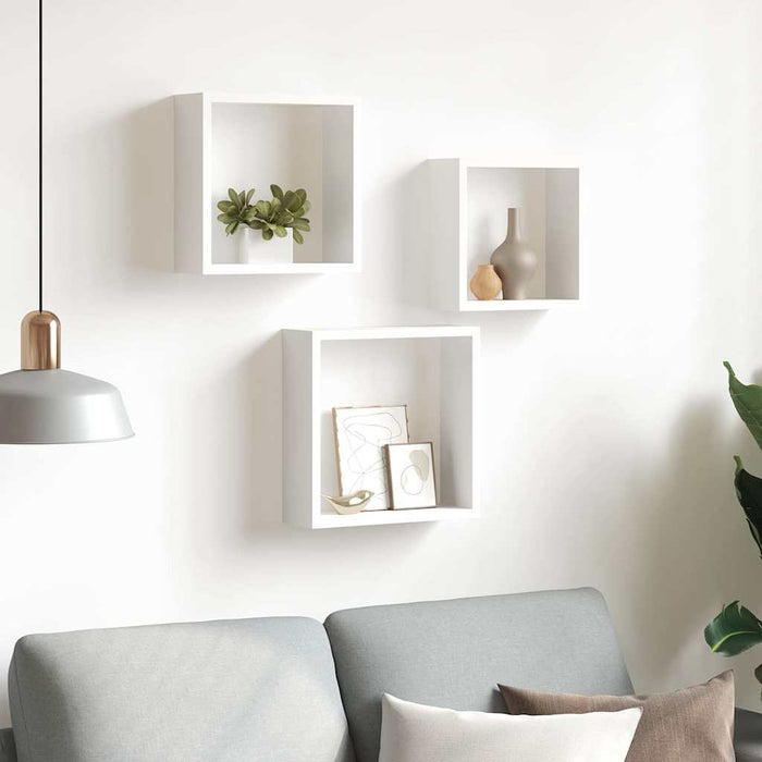 Rafturi cub de perete, 3 buc., alb, MDF - WALTI WALTI