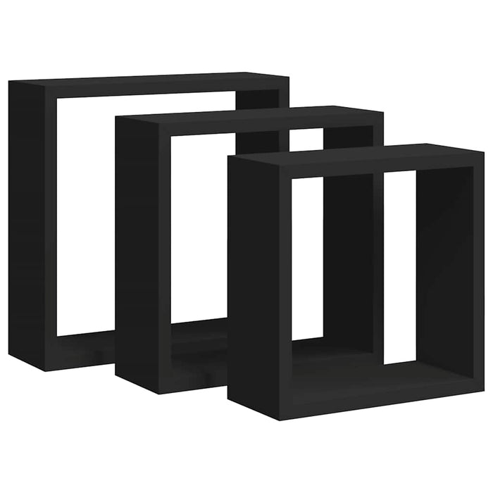 Rafturi cub de perete, 3 buc., negru, MDF - WALTI WALTI