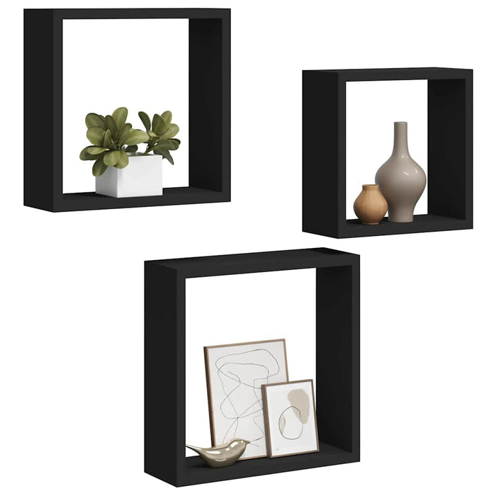 Rafturi cub de perete, 3 buc., negru, MDF - WALTI WALTI