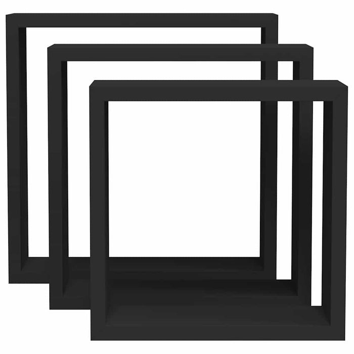 Rafturi cub de perete, 3 buc., negru, MDF - WALTI WALTI