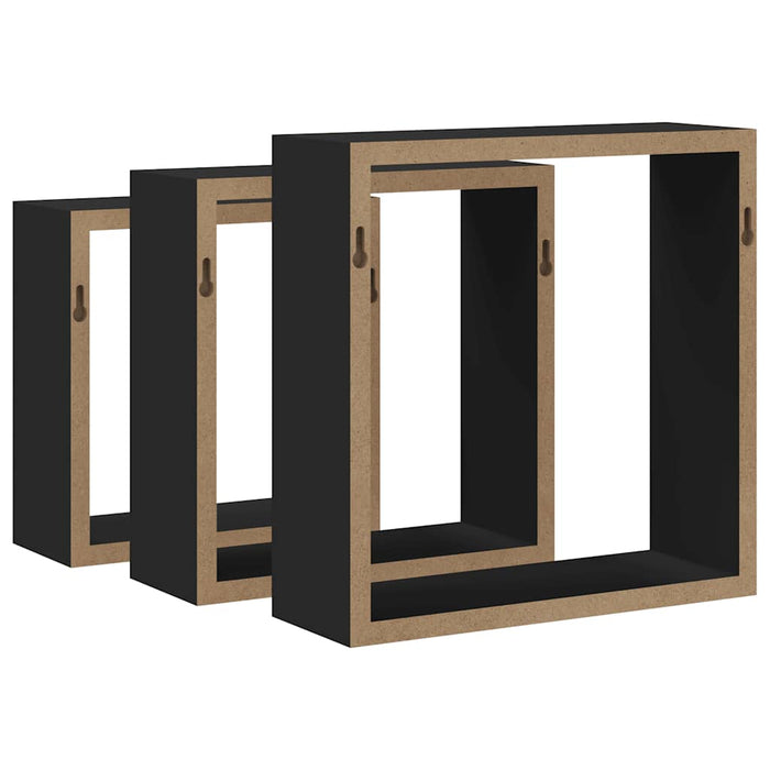 Rafturi cub de perete, 3 buc., negru, MDF - WALTI WALTI