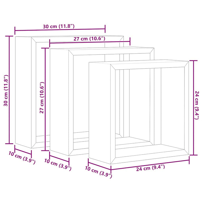 Rafturi cub de perete, 3 buc., negru, MDF - WALTI WALTI