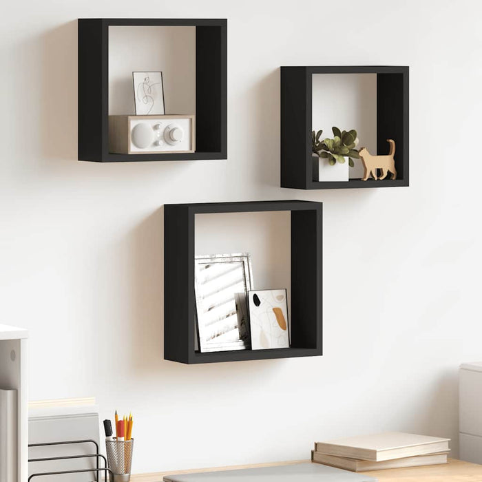 Rafturi cub de perete, 3 buc., negru, MDF - WALTI WALTI