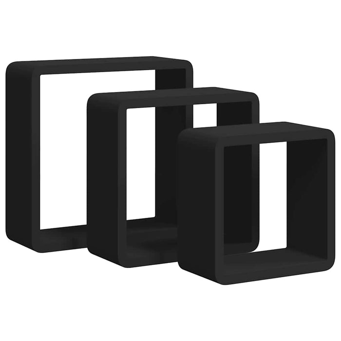 Rafturi de perete cub, 3 buc., negru, MDF - WALTI WALTI