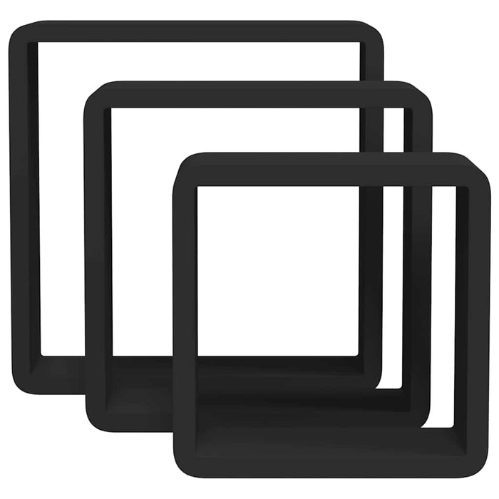 Rafturi de perete cub, 3 buc., negru, MDF - WALTI WALTI