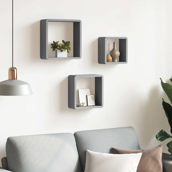 Rafturi cub de perete, 3 buc., gri, MDF - WALTI WALTI
