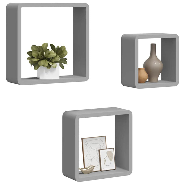 Rafturi cub de perete, 3 buc., gri, MDF - WALTI WALTI