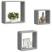 Rafturi cub de perete, 3 buc., gri, MDF - WALTI WALTI