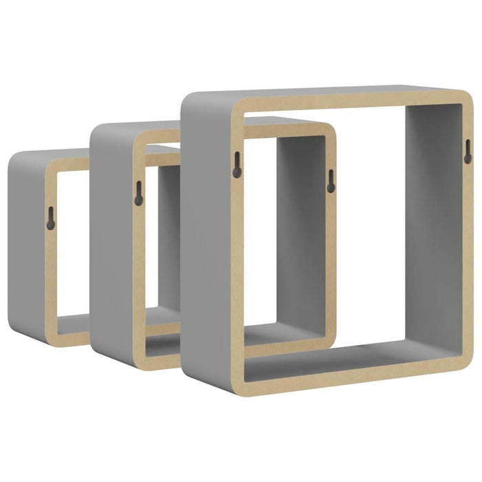 Rafturi cub de perete, 3 buc., gri, MDF - WALTI WALTI