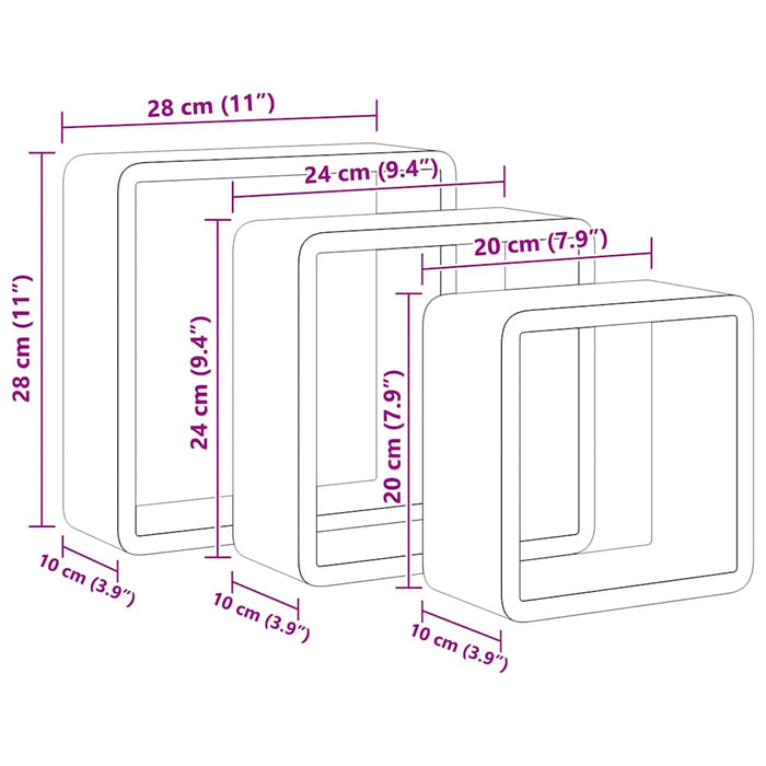 Rafturi cub de perete, 3 buc., gri, MDF - WALTI WALTI