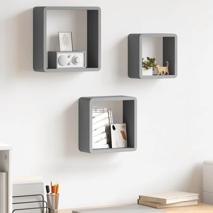 Rafturi cub de perete, 3 buc., gri, MDF - WALTI WALTI