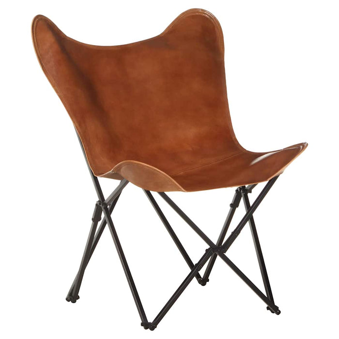 Scaun pliabil tip fluture, maro, piele naturală WALTI
