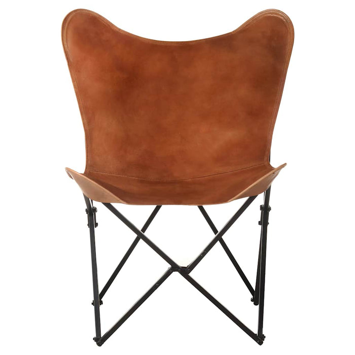 Scaun pliabil tip fluture, maro, piele naturală WALTI