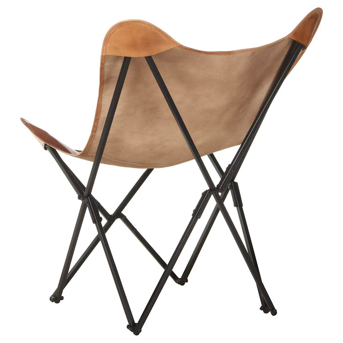 Scaun pliabil tip fluture, maro, piele naturală WALTI