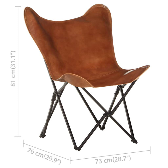 Scaun pliabil tip fluture, maro, piele naturală WALTI