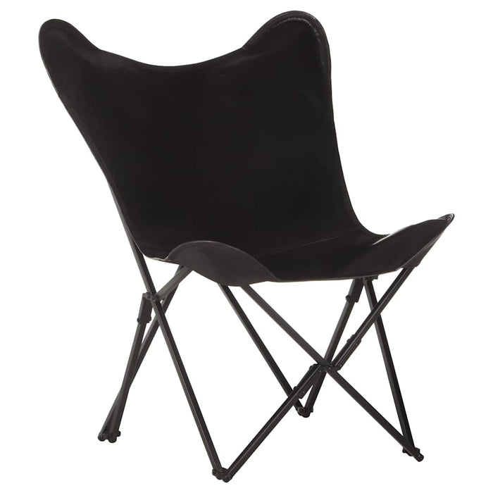 Scaun pliabil tip fluture, negru, piele naturală WALTI