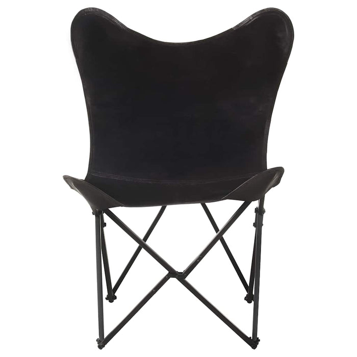 Scaun pliabil tip fluture, negru, piele naturală WALTI