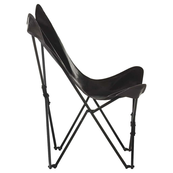 Scaun pliabil tip fluture, negru, piele naturală WALTI