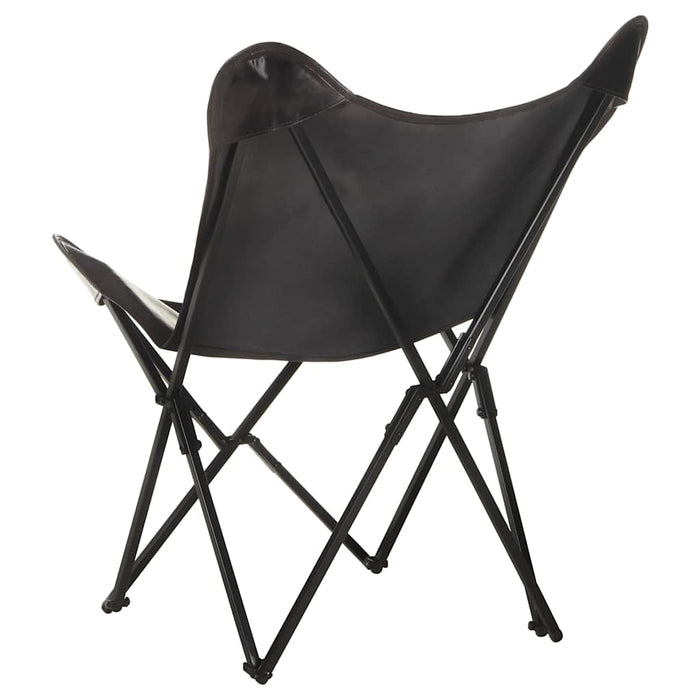Scaun pliabil tip fluture, negru, piele naturală WALTI