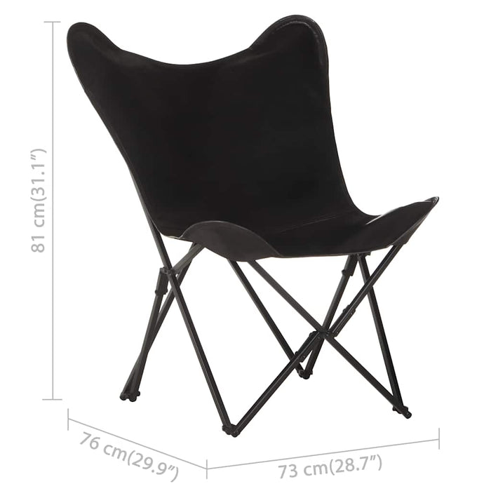 Scaun pliabil tip fluture, negru, piele naturală WALTI