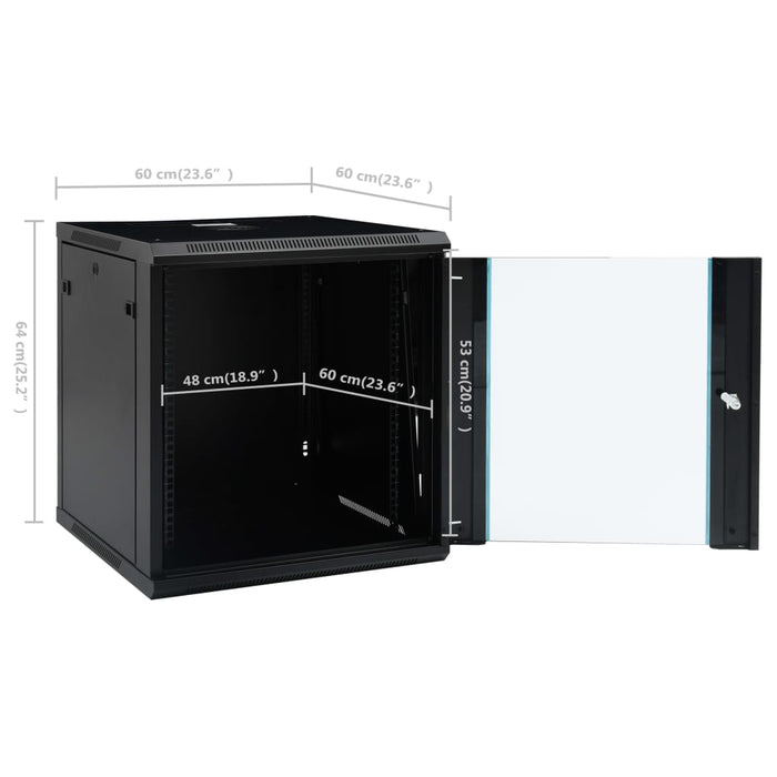 Dulap server, montare pe perete, 12U, 19" IP20 600x600x640 mm - WALTI WALTI