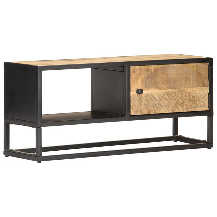 Comodă TV cu ușă sculpată, 90 x 30 x 40 cm, lemn de mango brut - WALTI WALTI