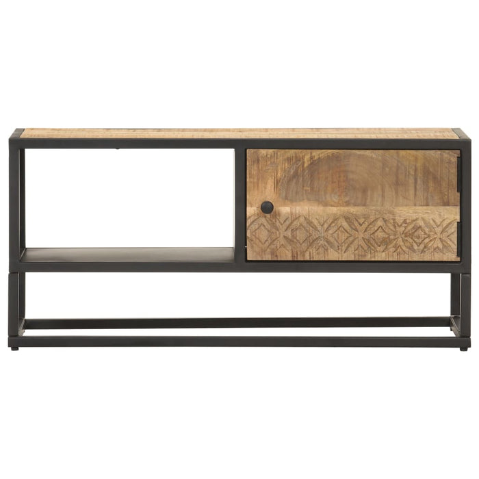 Comodă TV cu ușă sculpată, 90 x 30 x 40 cm, lemn de mango brut - WALTI WALTI