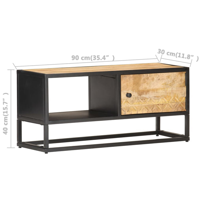 Comodă TV cu ușă sculpată, 90 x 30 x 40 cm, lemn de mango brut - WALTI WALTI