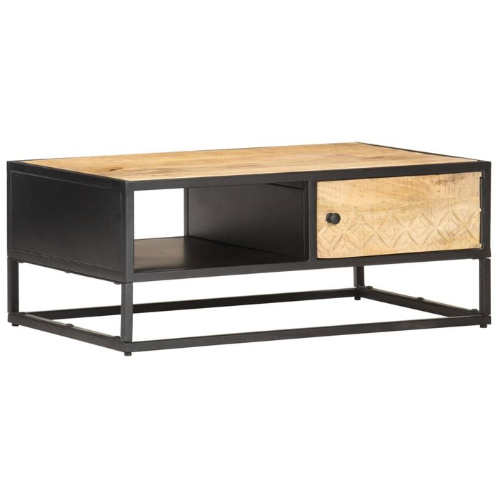 Măsuță de cafea cu ușă sculptată 90x55x 36 cm lemn mango brut - WALTI WALTI