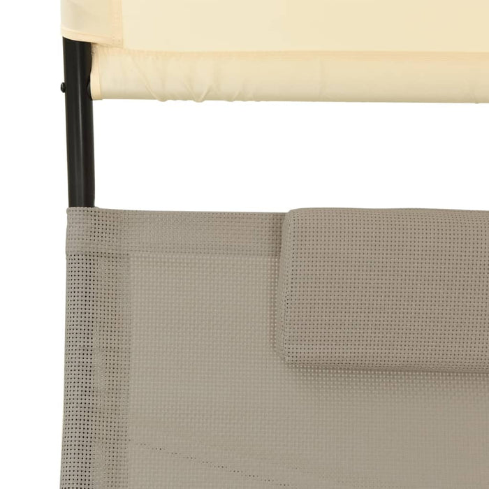 Șezlong de plajă dublu cu baldachin, gri taupe&crem, textilenă - WALTI WALTI