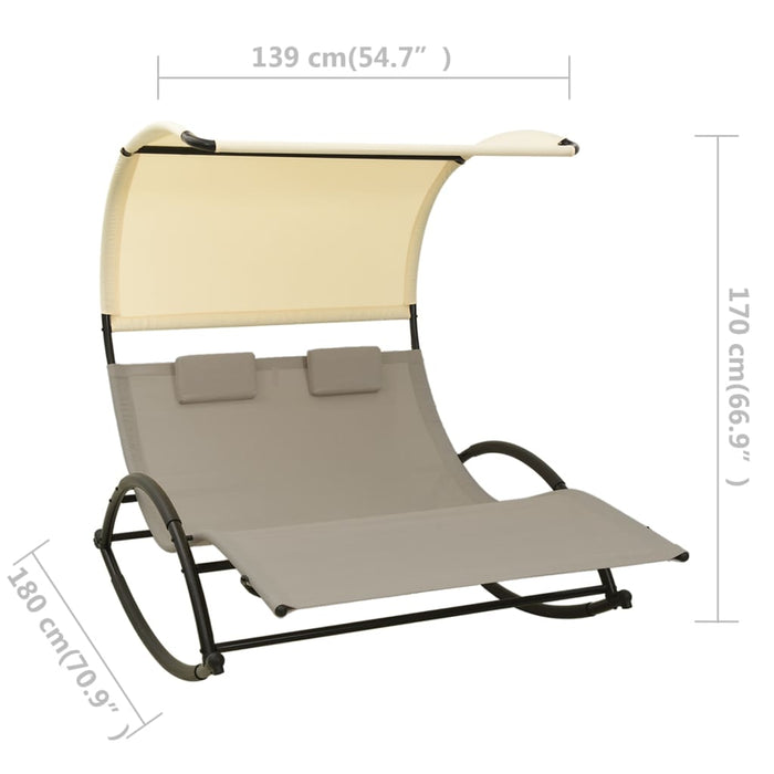 Șezlong de plajă dublu cu baldachin, gri taupe&crem, textilenă - WALTI WALTI