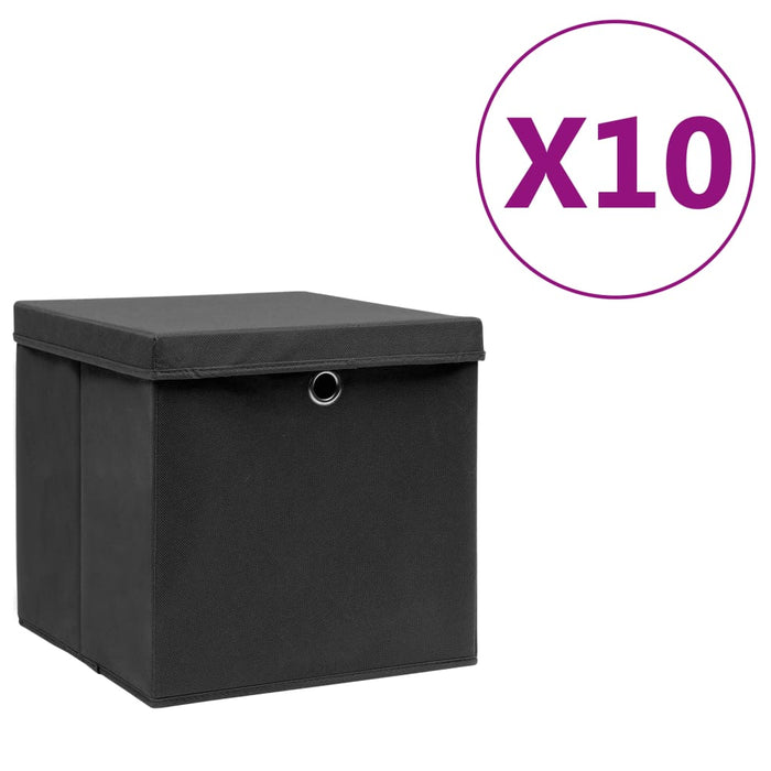 Cutii depozitare cu capac, 4 buc., negru, 28x28x28 cm - WALTI WALTI